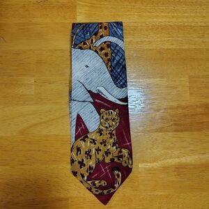 Vtg 1991 WWF World Wildlife Fund Silk Tie Design 6 Elephant Giraffe Cheetah MCM